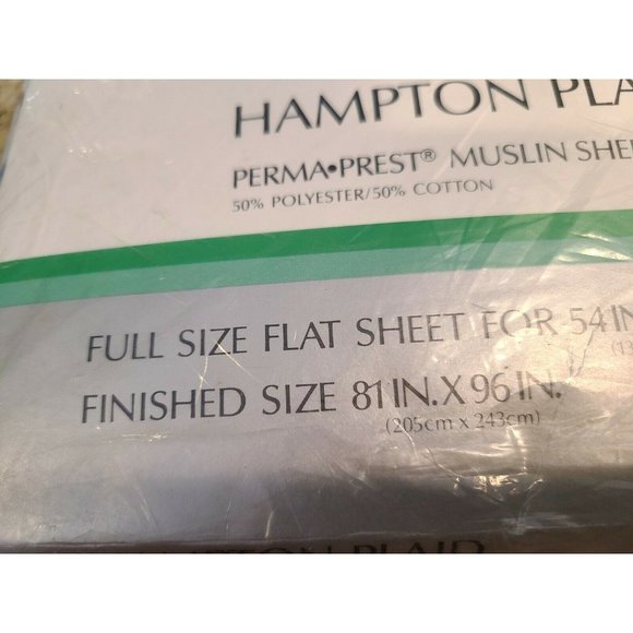 Vtg Sears Hampton Plaid  Full Flat Sheet Perma Prest Muslin 82X96 New Old Stock - Picture 4 of 8